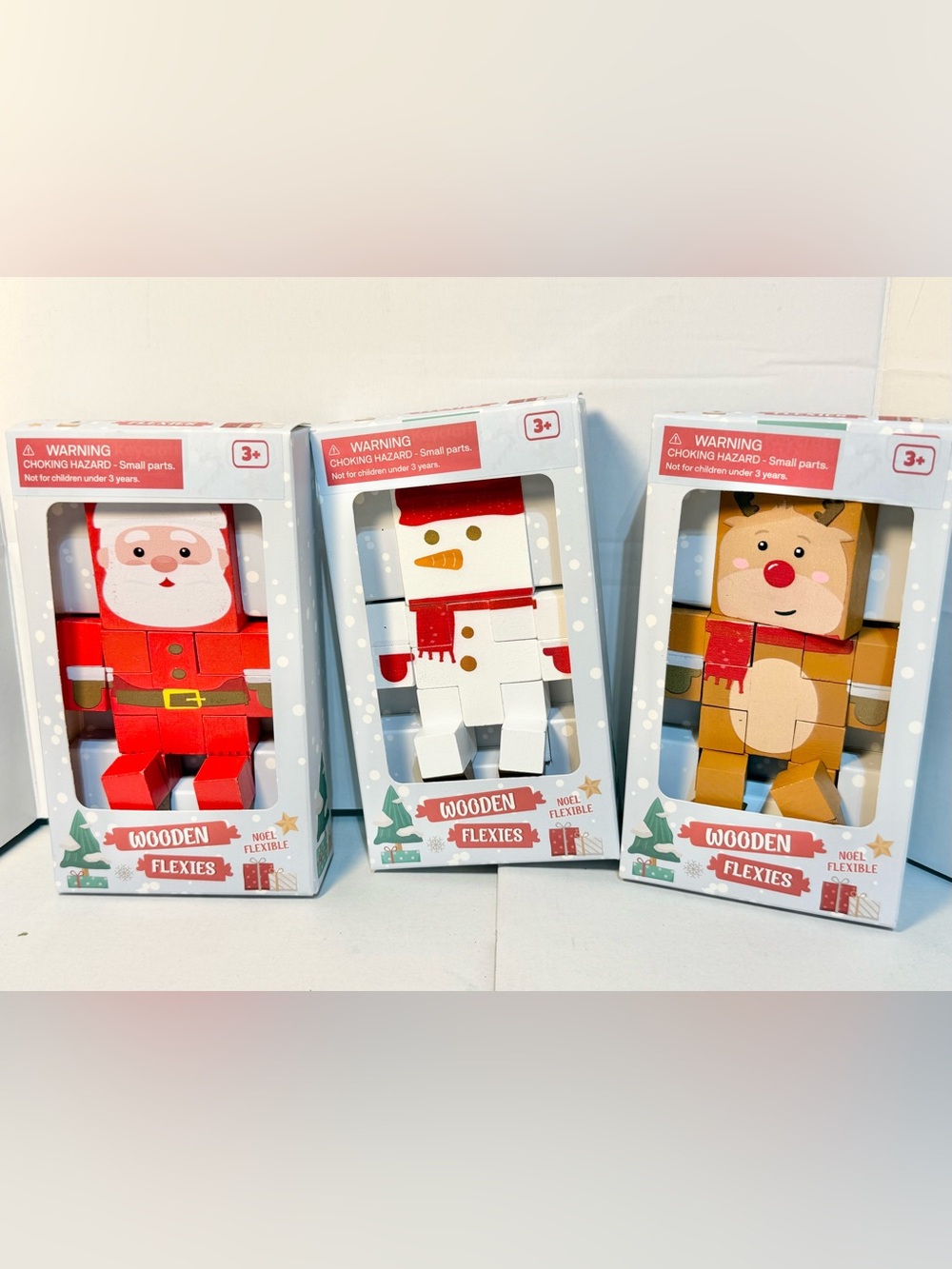Keycraft Wooden Flexies Christmas Set Of 3 Santa Reindeer Snowman NIB